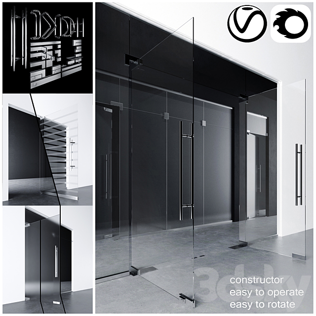 Swinging pendulum glass doors for office and home _ corona – vray 3DSMax File - thumbnail 1