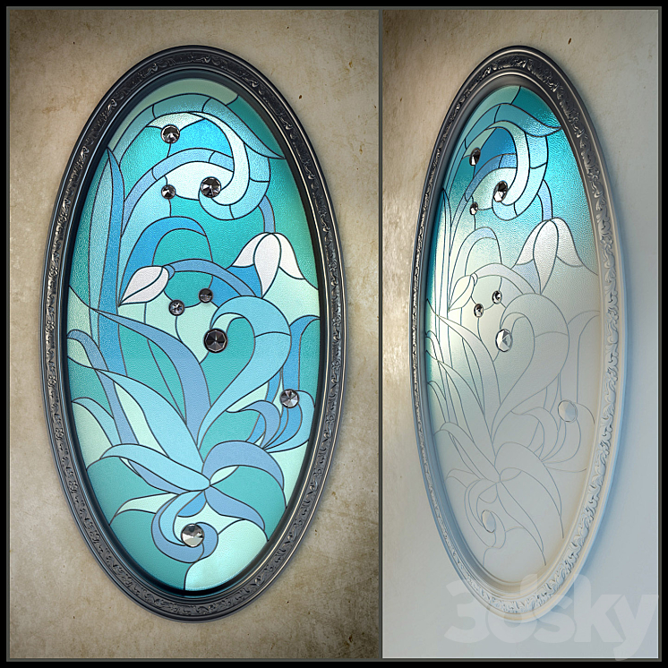 Tiffany stained glass window with a baguette 3DS Max Model - thumbnail 1