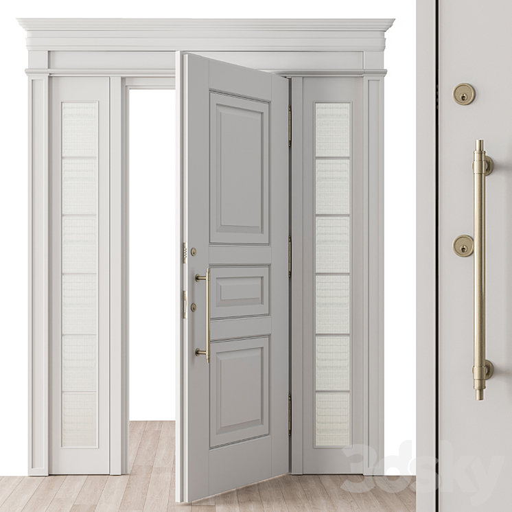 White and Glass Classic Front Door – Set 38 3DS Max Model - thumbnail 2