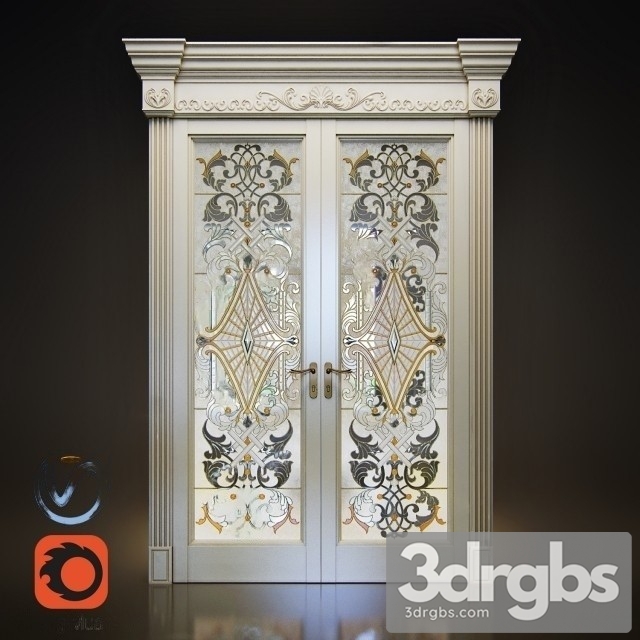 White Door With Stained Glass 3dsmax Download - thumbnail 1