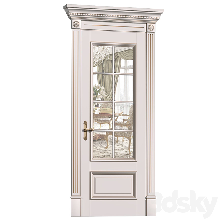 White interior door in classic style with glass. Classic interior door 3DS Max - thumbnail 2