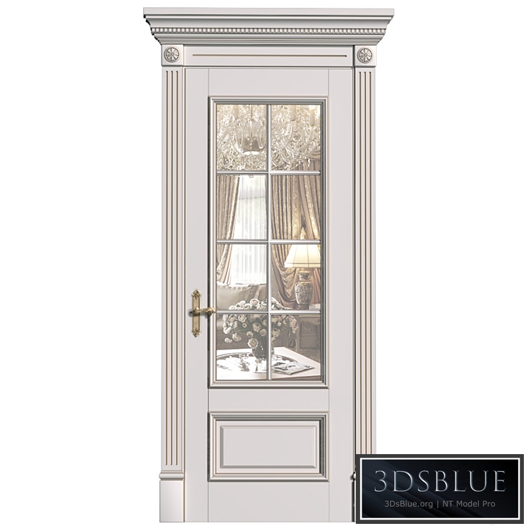 White interior door in classic style with glass. Classic interior door 3DS Max - thumbnail 3