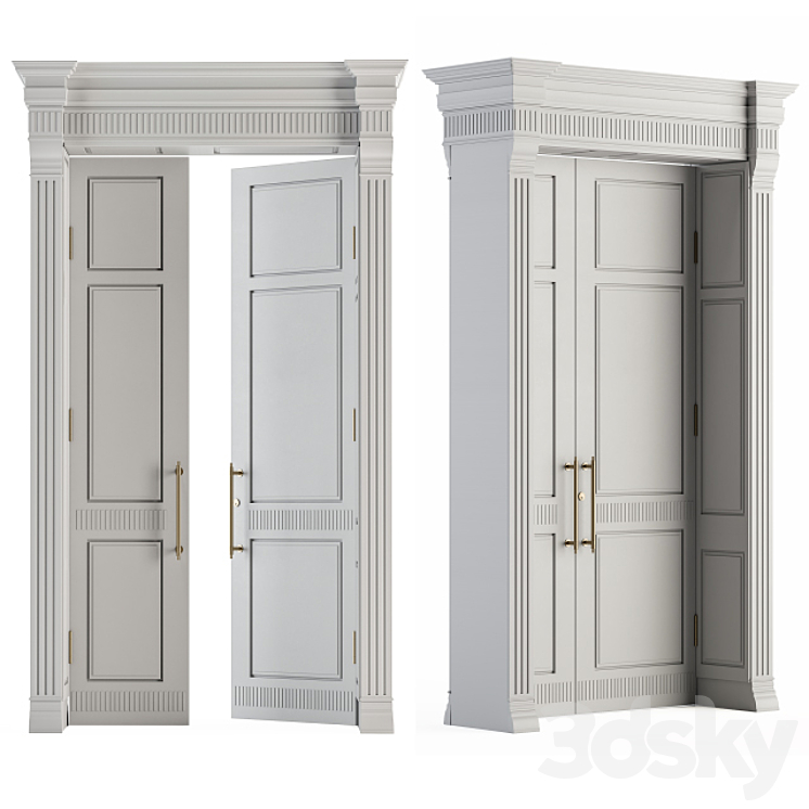 White Wooden Classic Door Set 27 3DS Max Model - thumbnail 1