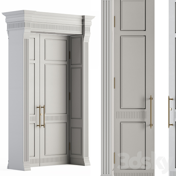 White Wooden Classic Door Set 27 3DS Max Model - thumbnail 2