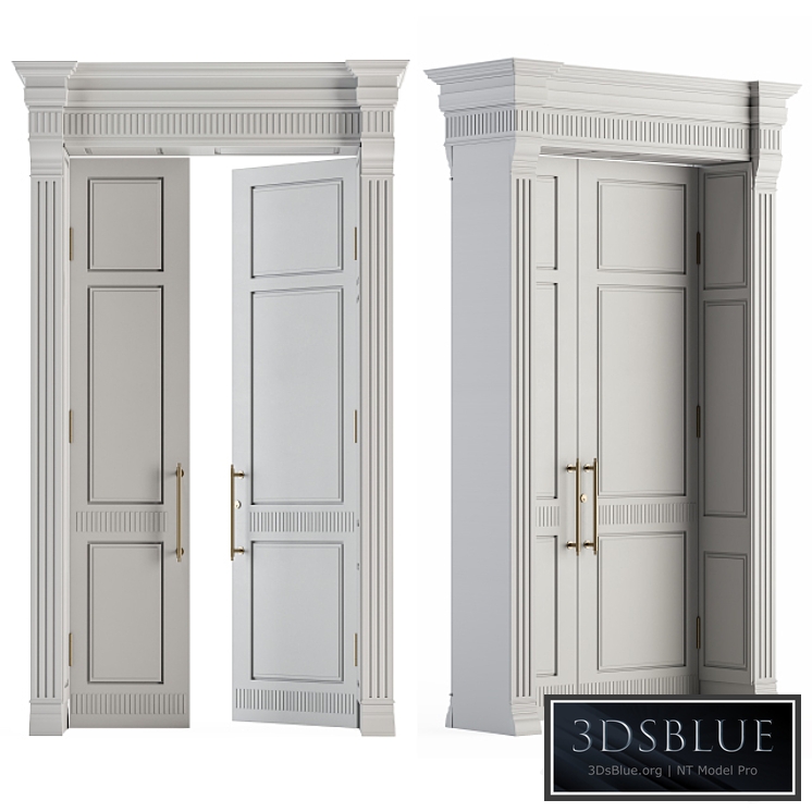 White Wooden Classic Door Set 27 3DS Max - thumbnail 3