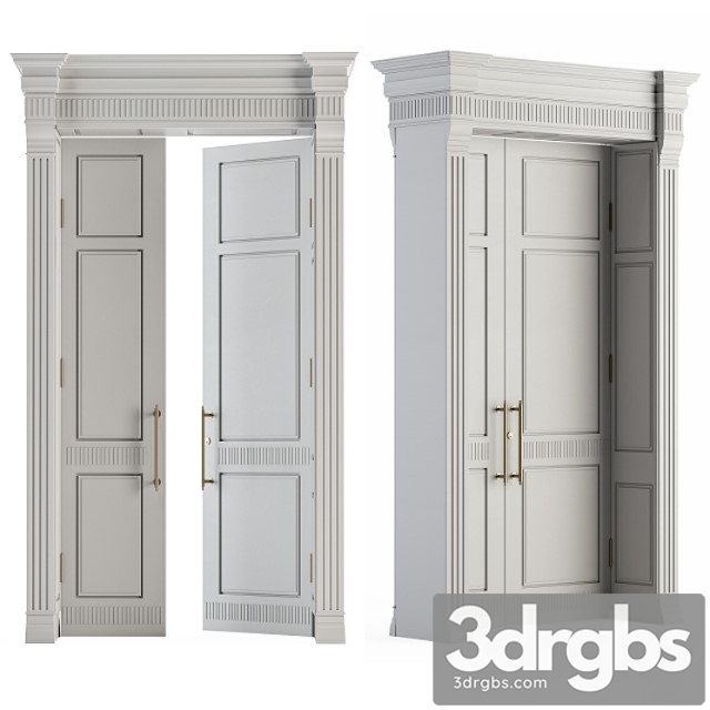 White Wooden Classic Door Set 27 3dsmax Download - thumbnail 1