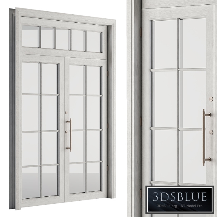 White Wooden Vintage Glass Door Set 19 3DS Max - thumbnail 3