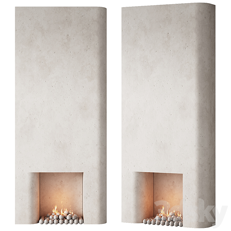 292 fireplace area decorative wall 10 tall chimney travertine stone 00 3DS Max Model - thumbnail 3