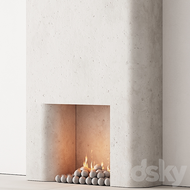 292 fireplace area decorative wall 10 tall chimney travertine stone 00 3DS Max Model - thumbnail 3