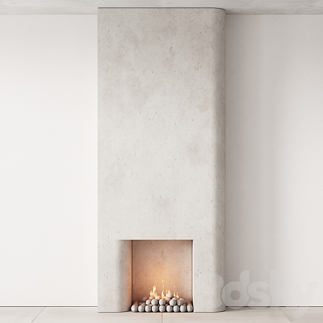 292 fireplace area decorative wall 10 tall chimney travertine stone 00 3DS Max Model - thumbnail 5