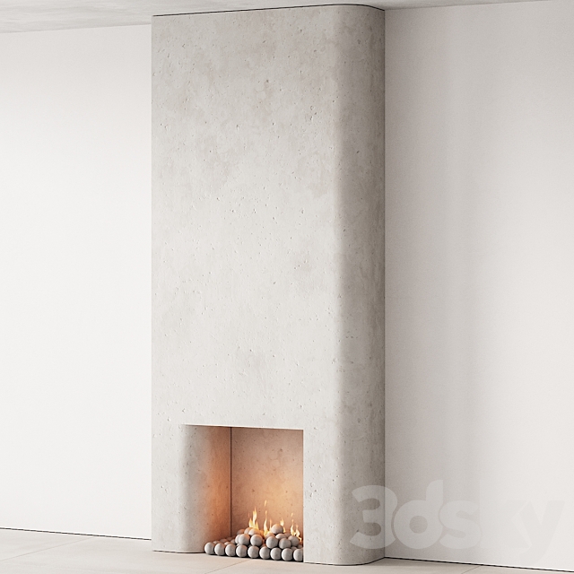 292 fireplace area decorative wall 10 tall chimney travertine stone 00 3DS Max Model - thumbnail 6