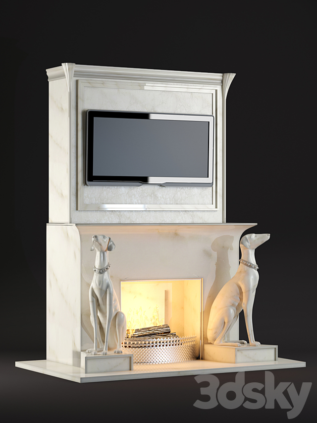 A Fireplace with Dogs 3DS Max Model - thumbnail 2