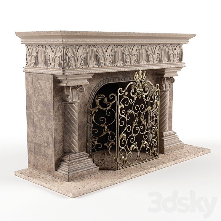 Acanthus Fireplace and Screen 3DS Max - thumbnail 1