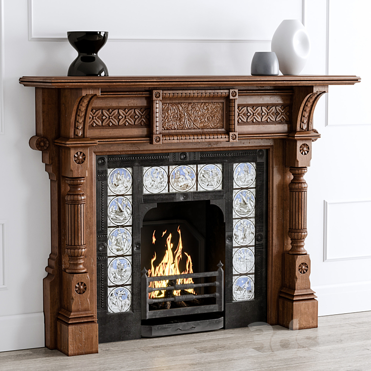 Antique Oak Fireplace 3DS Max - thumbnail 1