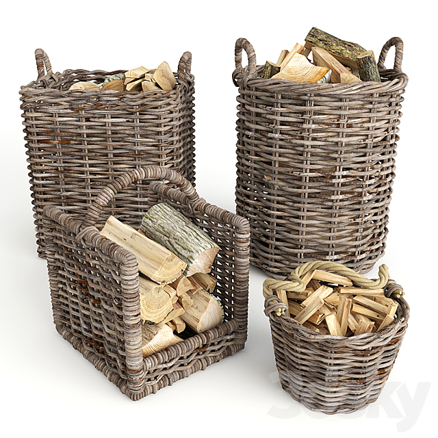 Baskets rotang firewood set 3DSMax File - thumbnail 1