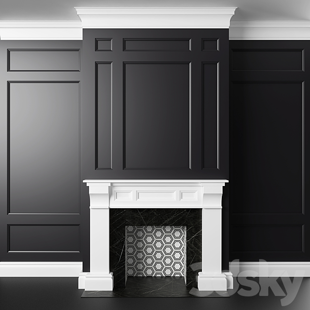 Black and white fireplace and panels 3ds Max - thumbnail 1