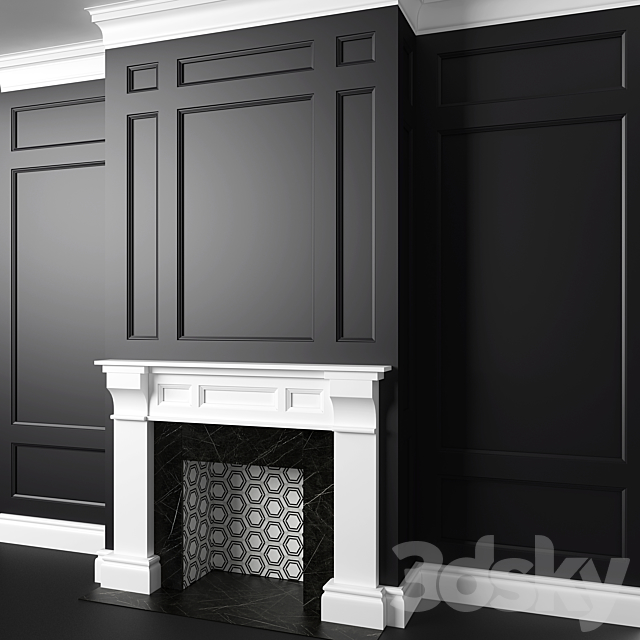 Black and white fireplace and panels 3ds Max - thumbnail 2