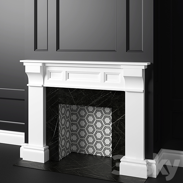 Black and white fireplace and panels 3ds Max - thumbnail 3