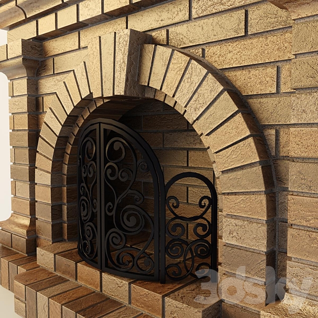 brick fireplace 3ds Max - thumbnail 2