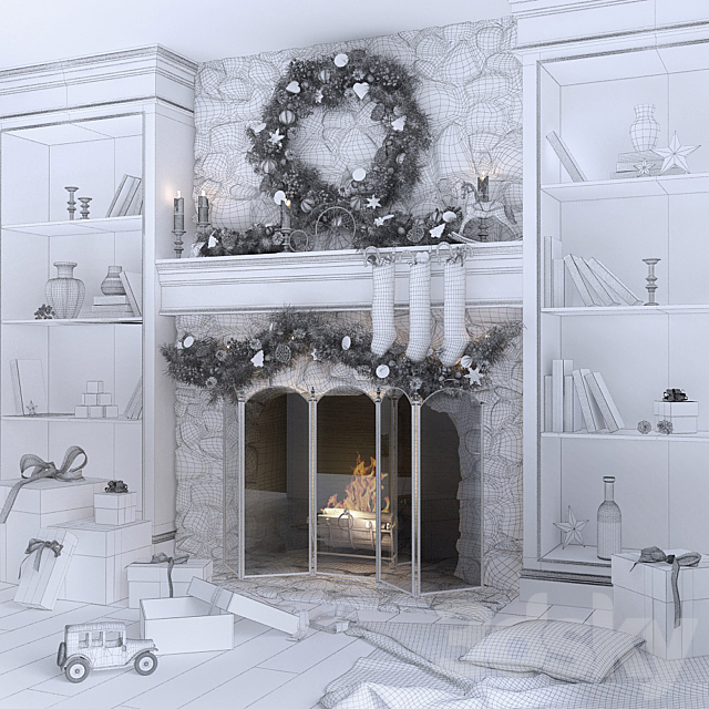 Christmas decoration fireplace 3ds Max - thumbnail 3