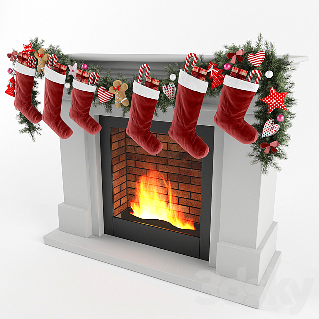 Christmas fireplace 3DS Max Model - thumbnail 2