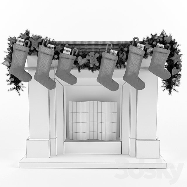 Christmas fireplace 3DS Max Model - thumbnail 3