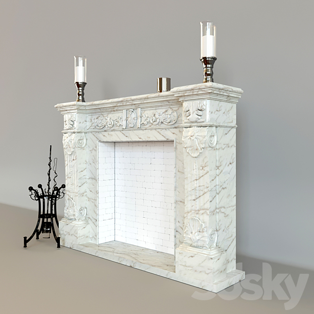 Classic fireplace made of marble K-084 Provence 3DS Max Model - thumbnail 2