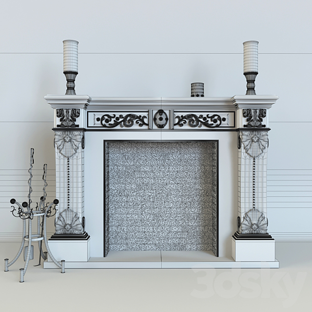 Classic fireplace made of marble K-084 Provence 3DS Max Model - thumbnail 3