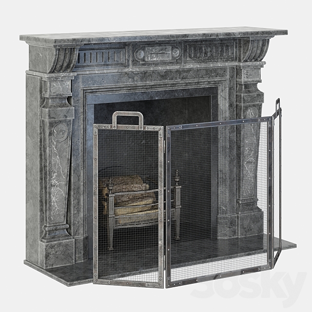 Classic stone fireplace 3DS Max Model - thumbnail 2