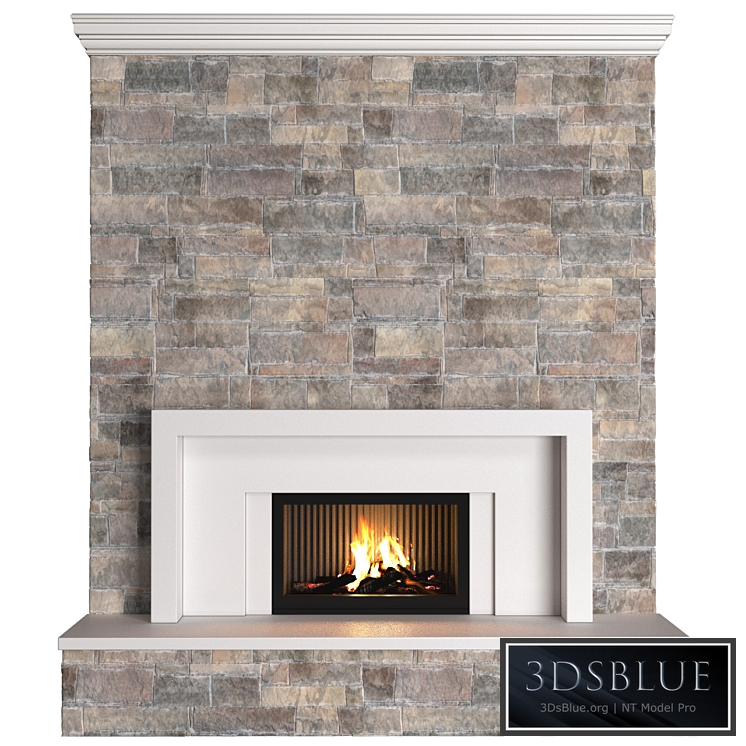 classic style Fireplace with stone wall.Stonework Fireplace modern ArtDeco 3DS Max - thumbnail 3