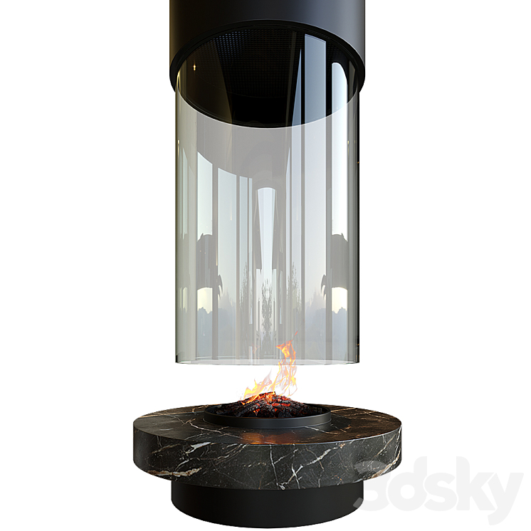 Contemporary fireplace (round) 3DS Max - thumbnail 1