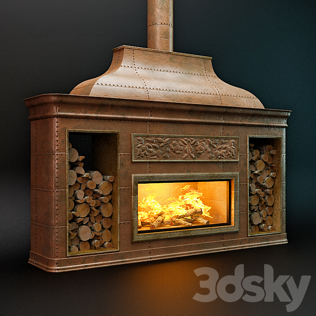 Copper fireplace 3DS Max Model - thumbnail 1