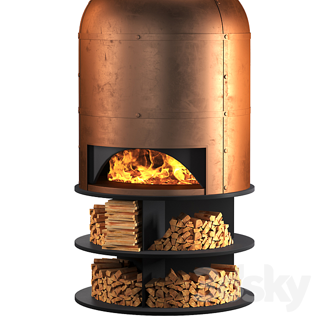 Copper oven fireplace for pizza and barbecue 3DS Max Model - thumbnail 3