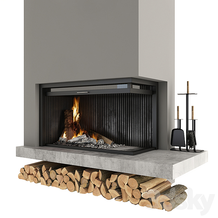 Corner fireplace 3DS Max - thumbnail 1