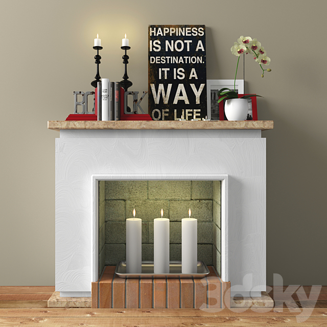 Decorative fireplace with accessories 3DSMax File - thumbnail 1