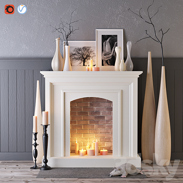 Decorative fireplace with candles 3DSMax File - thumbnail 1