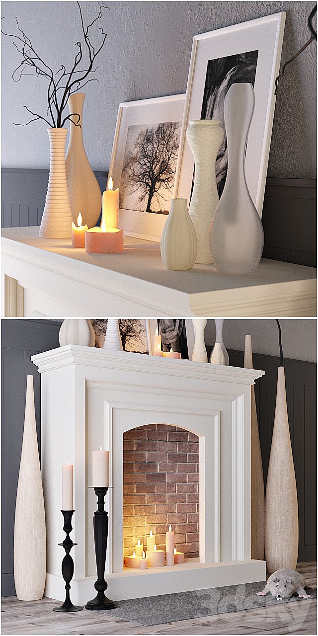 Decorative fireplace with candles 3DSMax File - thumbnail 2