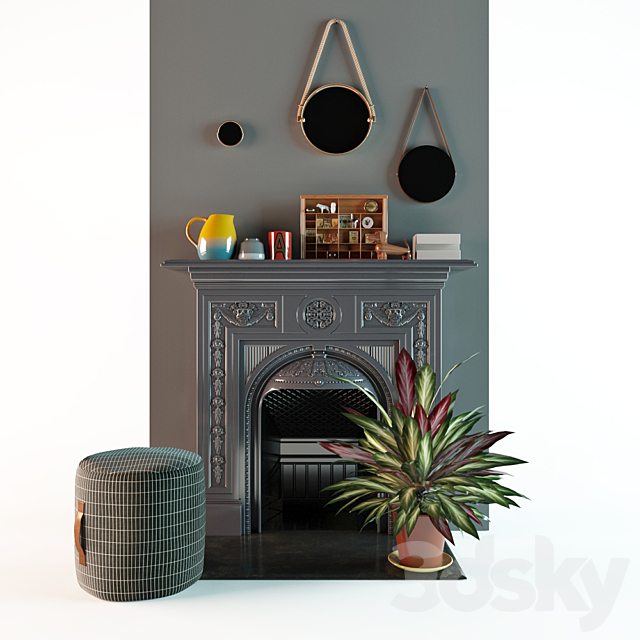 Decorative set with fireplace 3DSMax File - thumbnail 1