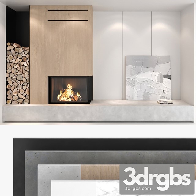 Decorative wall with fireplace set 01 - thumbnail 1