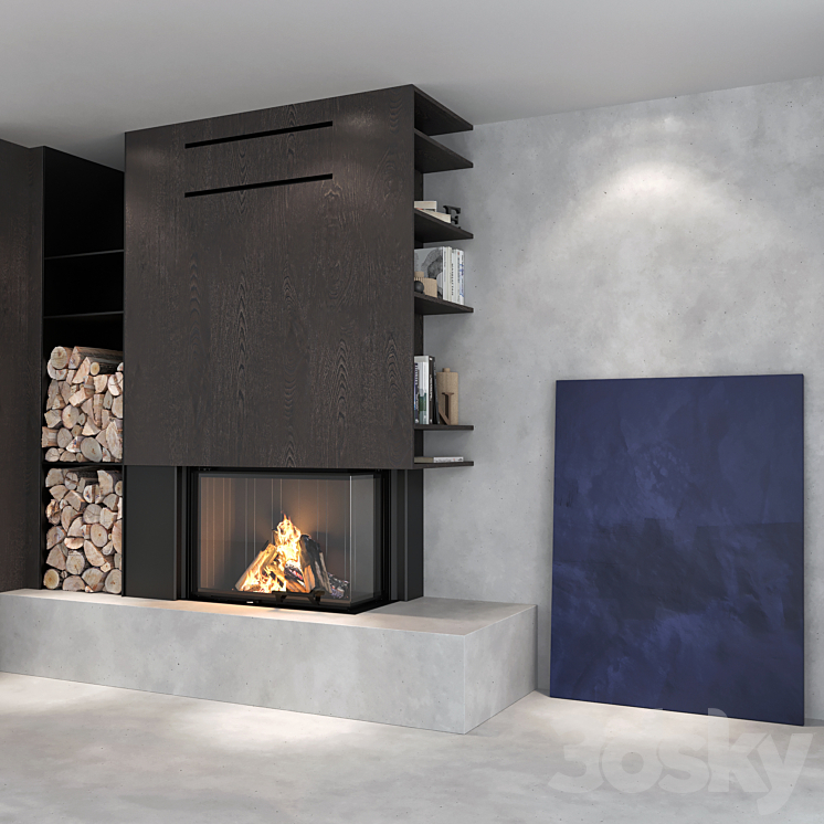 Decorative wall with fireplace set 02 3DS Max - thumbnail 2