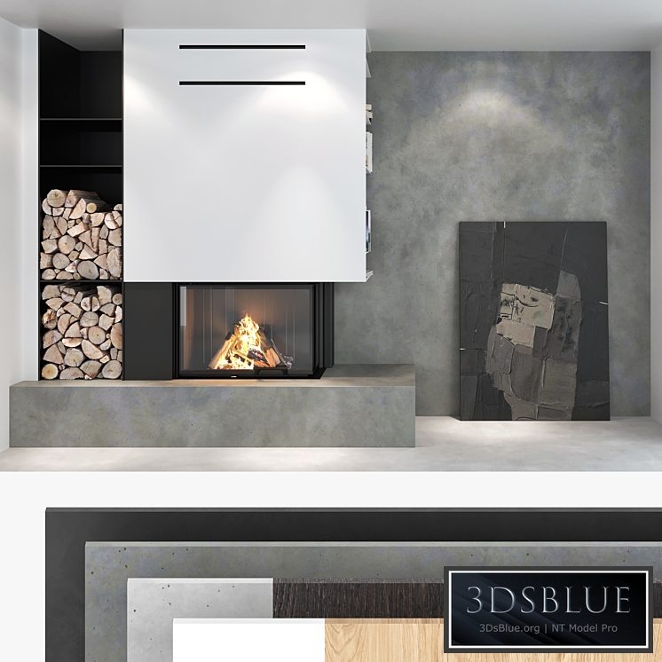 Decorative wall with fireplace set 02 3DS Max - thumbnail 3