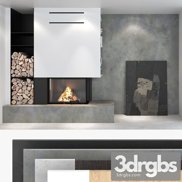 Decorative wall with fireplace set 02 - thumbnail 1