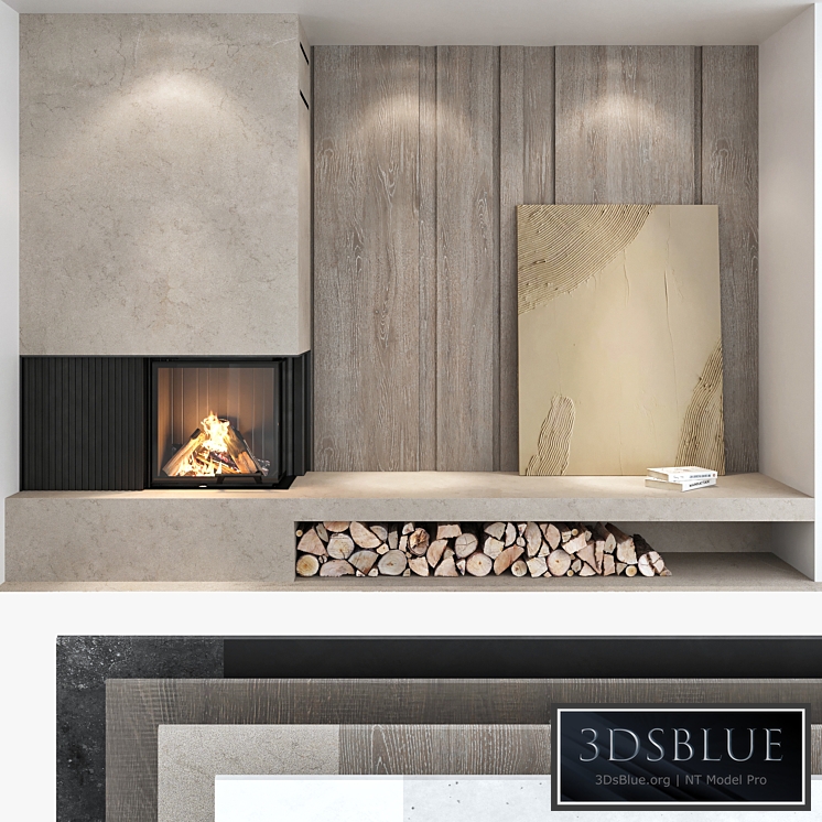 Decorative wall with fireplace set 03 3DS Max - thumbnail 3