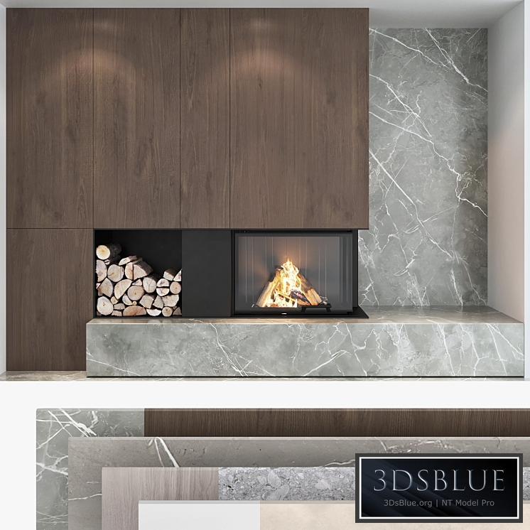 Decorative wall with fireplace set 04 3DS Max - thumbnail 3