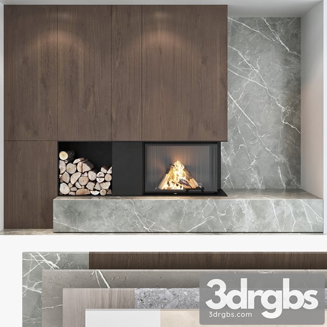 Decorative wall with fireplace set 04 - thumbnail 1