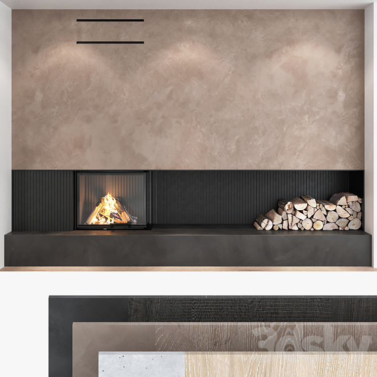 Decorative wall with fireplace set 06 3DS Max - thumbnail 1