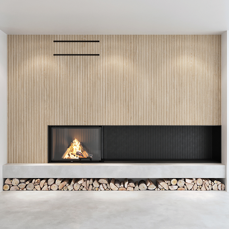 Decorative wall with fireplace set 06 3DS Max - thumbnail 2