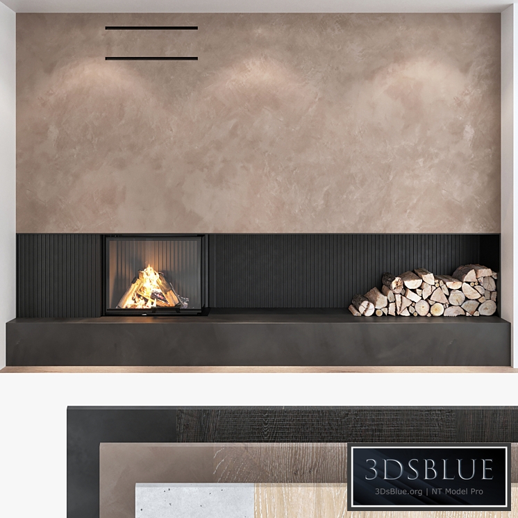 Decorative wall with fireplace set 06 3DS Max - thumbnail 3