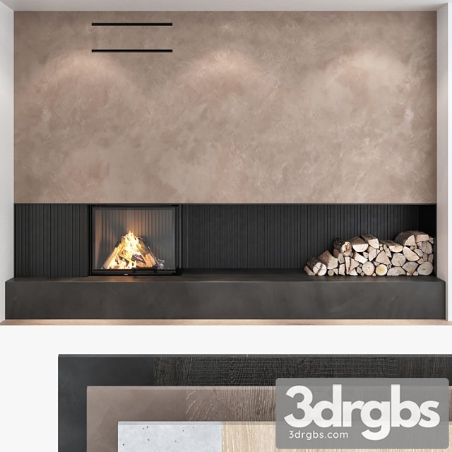 Decorative wall with fireplace set 06 3dsmax Download - thumbnail 1