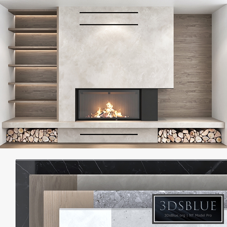 Decorative wall with fireplace set 07 3DS Max - thumbnail 3